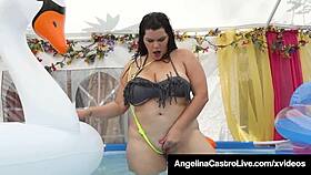 वेट क्यूबन बीबीडब्ल्यू एंजेलिना कास्त्रो पूल में कॉक थ्रोट फक्स करती है