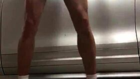 Gym in the garage where spying on gay cock happens.