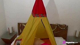 GINGER PIPER FAWN STRIPS, SHOWS BIG TITS AND FEET