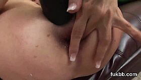 Nasty looker stretches her shaved twat with toys and dives into hardcore sex 😈