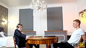 tutor with short hair getting nailed by student in hot poses