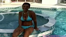Big Tits Model Teasing in Bikini by Pool