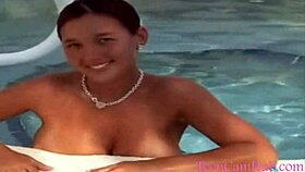 Big Tits Model Teasing in Bikini by Pool