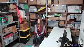 Hey, this sexy busty teen thief gets fucked in front of her milf mom at the office.