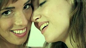 Two amateur brunettes engage in hot lesbian sex with passionate licking and kissing.
