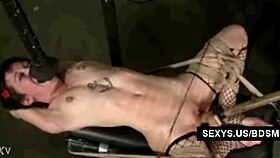 extreme sex play got wild with her tied up and using huge dildos for intense pleasure.