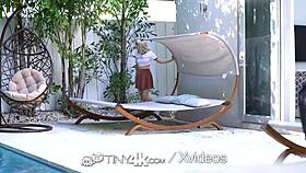 Wow, Tiny Blonde Spinner Learns Doggystyle and Facial!