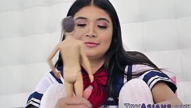 busty asian teen sucking dick in hardcore scene