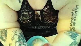 I can't believe fat B eagerly sucks monster cock and he cums on her cookies pt 1