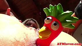 Buttplugged milf in heels toying her pussy and gaping asshole