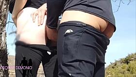 during sports session, i sucked trainer's cock then he fucked me against tree