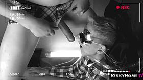 Kinky blowjob from blonde skinny crossdresser sucking short hair cock. Cumshot on amateurs.