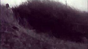 vintage beauty gets bent over for hairy doggystyle fuck in outdoor antique setting