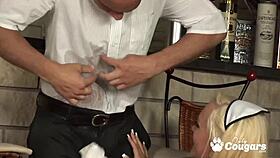 Slutty French maid Blue Angel slams her tight pussy on hard dick!