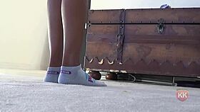 feeling the intense thrill of puma socks on my ebony feet and ass, so sensual