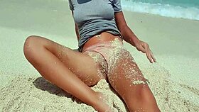 sexy blonde masturbates by the sea hot ass in sand