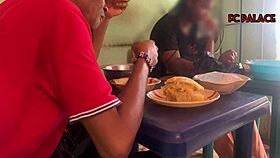 I bartered with a horny ebony beauty for a meal and got a wet handjob.