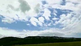 deep throating pov blowjob in outdoor field with big tits