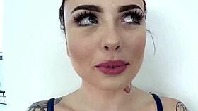 chloe carter takes huge cock deep in pov blowjob. She swallows cum eagerly.