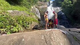 We fucked the hot black girl at the waterfall