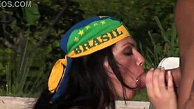 Fabulous outdoor fuck with swollen pussy, big tits, doggystyle, bent over, teen missionary, cowgirl, and cum in mouth.