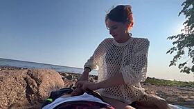 Meeting a stranger on a public beach