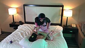 Sexy trans woman in chastity riding cock!