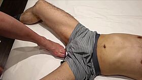 handjob through underwear leads to huge mess