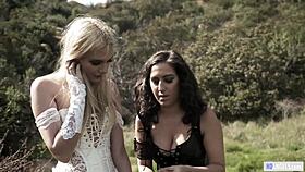 april oneil and kenna james explore lesbian fantasy in wastelands, licking pussies passionately