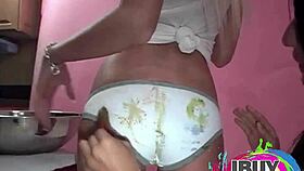 lesbian duo flaunts natural tits while licking popsicle and pussy 😜