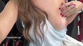 Thay Ksada fucks intensely on the street with passing cars.