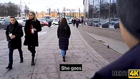 Debt4k debtor offers rough sex with blowjob and tits to boss for financial talk