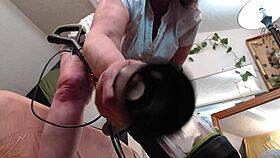 Redhead vacuums in slippers without panties in retro blue film