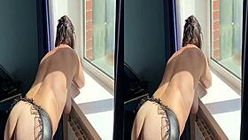 this vr porn has anal windows orgasm, standing asshole squirting outdoor