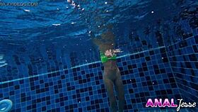 Asian Girl Swims With Big Butt Plug In Her Ass!