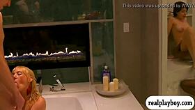 two couples enjoyed swinging in the bathtub