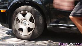 Latina Lesbian Kissing in Heels and Shoes Group Scene