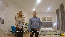 Wild Girl in Stockings Caught, Bent Over for Blowjob to Seal Husband's Deal!