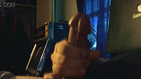 Allison moans stroking her big cock to cumshot.