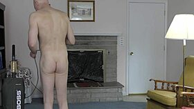 Horny Gay Nudist Flashes Cock While Cleaning House on the Beach