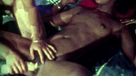 vintage interracial lesbians in retro setting with hairy bodies.