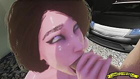 Blowjob in the parking lot part 2 with big cock creampie