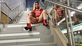 This blonde is so naughty, she loves to TEASE her PUSSY in PUBLIC outdoors.