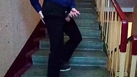 muscular guy on stairs after school