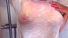 bettie hayward takes a steamy shower, showing off wet natural tits.