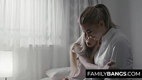 in the school, the tiny step-sister gets reformed by her cute blonde friend with fingering and tribbing