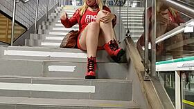 This blonde is so naughty, she loves to TEASE her PUSSY in PUBLIC outdoors.