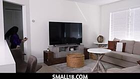 Petite teen Freya von Doom gives a half-time blowjob in POV.