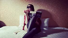 Ivypoisonsex in lingerie eats ice cream and gets carried away with shaved pussy