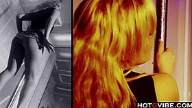 Hot blonde rips clothes, fingers herself on stripper pole with toys